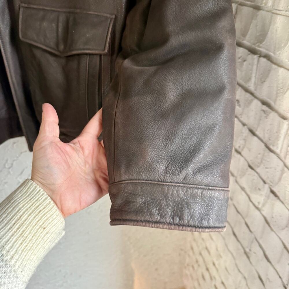 Vintage Eddie Bauer Lambskin Leather Goose Down Bomber Jacket with Plush Collar - Picture 10 of 16